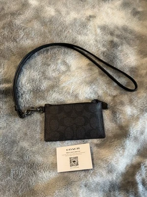 Coach Zip ID Lanyard Leather Card Case Holder ~NWT~ Black CAJ45 - Image 1 of 3