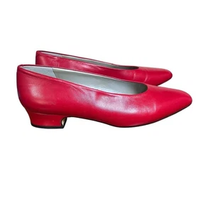 VTG 1980s Red Leather Kitten Heels Pumps Liz Claiborne Made In Spain Womens Sz 7 - Picture 1 of 10