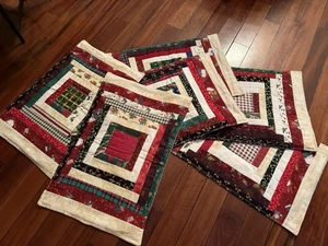 Quilted Christmas Placemats Holiday Patchwork Homemade Cottagecore Set Of 6 - Picture 1 of 7