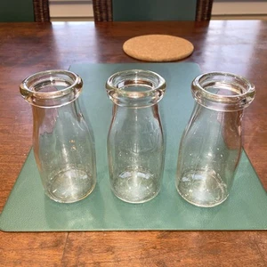 3 Vintage Embossed Dairy Half Pint Glass Milk Bottles Jars - AS IS - Picture 1 of 11