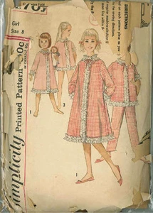 Vintage Mädchen Schlafanzug & Morgenmantel Schnittmuster S4701 Größe 8 - Bild 1 von 1