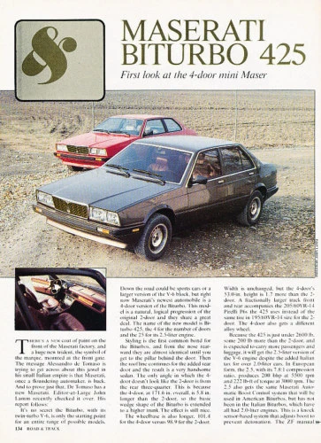 1984 Maserati Biturbo 425 Road Test Classic Article P60 - Image 1 of 1