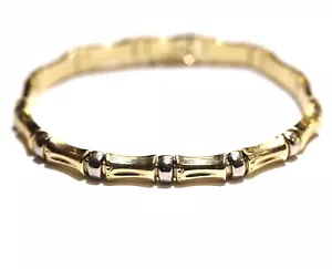 Brazalete barra diseño bambú hueco oro amarillo blanco 14k 13,0 g 7,5" damas - Imagen 1 de 9