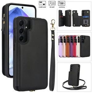 Credit Card Slots Wallet Leather Two Lanyards Case For Samsung Galaxy A-series - Picture 1 of 87