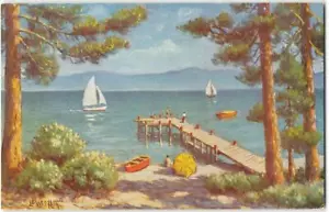 Pomin's Park Cottages Lake Tahoe Privatstrand Tahoe Stadt 1950er Vintage Postkarte - Bild 1 von 2