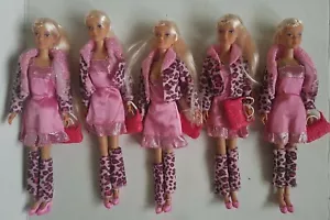 Barbie Puppe Clone Typ Lot 5 rosa Kleid Gepard Print Keilabsätze Handtasche blond - Bild 1 von 5