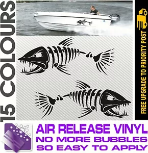Large BOAT DECALS SKELETON FISH PAIR 500mm 4x4 car fisherman - Picture 1 of 6