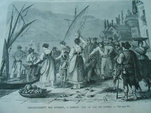 Gravure 1869 - Embarquement des Citrons à Limone Lac de Garde - Imagen 1 de 1