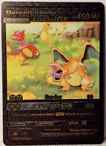 Charmander, Charmeleon & Charizard GX Evolution Metall schwarze Folie FAN ART Karte - Bild 1 von 2
