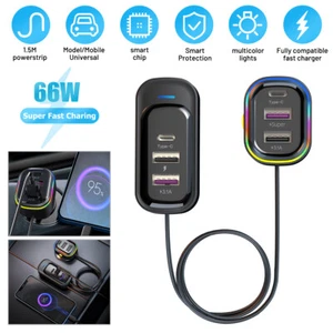 Multi 6-Ports Car USB Type C Phone Fast Charger Cigarette Lighter Socket Adapter - Picture 1 of 12