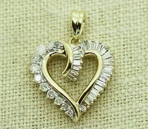 Gift For Her 1.50 Ct Baguette Round CZ Love Heart Pendant 14k Yellow Gold Plated - Picture 1 of 5
