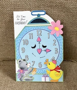 Vintage Rust Craft Anthropomorphic Clock Used Birthday Card Whimsical Funny Cute - Picture 1 of 5
