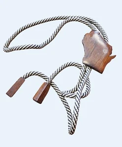 Vintage Wisconsin State Wooden Bolo Tie With Striped Cord & Wooden Tips 36" Long - Picture 1 of 2