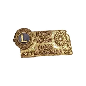 Lions Club 1964 1965 100% Attendance Member Hat Tie Pinback Lapel Pin Vintage - Foto 1 di 3