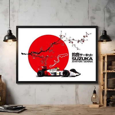 Ayrton Senna Suzuka Poster Japanese Rising Sun Wall Art Print F1 Race Fans Gift - Image 1 of 2