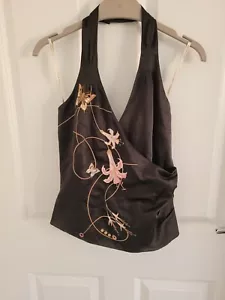 Neu Karen Millen England schwarz Seidenneckholder Hals Schmetterling Blumen Stickerei Top - Bild 1 von 19