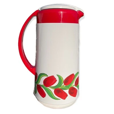 Vintage EKCO Thermo Insulated Coffee Hot Beverage Carafe Pitcher Garden Tulip - Image 1 of 4