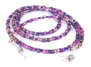 Women’s Eyeglass Fashion Chain and Badge Holder for IDs and Cards, Purple Beads - Picture 1 of 3