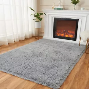 AMTOVO Shag Area Rugs for Bedroom, Light Grey Fluffy Rug Plush 8x10 - Picture 1 of 1
