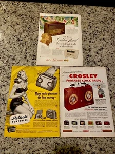 Lot Of 3 -1940s Radio Print Ads Crosley Motorola Portables RCA Victor 10”x14” - Picture 1 of 12