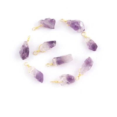 Lot 9 Pcs Rough Look Amethyst Gold Plated DIY Birthstone Jewelry Connectors - Image 1 of 3