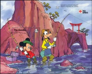 Gambia 1991 Disney/Mickey/Fishing/Sports/StampEx/Cartoons/Animation m/s (b2229q) - Picture 1 of 1