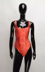 Costume intero vintage O'Neill anni 80 donna arancione stampa retrò taglia US 8 - Foto 1 di 10