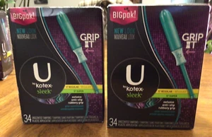 *2 pack* U by Kotex Sleek Unscented Tampons REGULAR 17 ct/SUPER 17ct/68 TOTAL - Picture 1 of 3