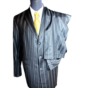 Herren Woody Wilson schwarz & grau gestreift Suite klassisch 3 Knöpfe Größe 44-1/4 XLT - Bild 1 von 13