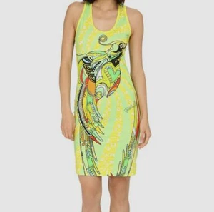 $485 Just Cavalli Women's Yellow Fitted Printed Jersey Tank Mini Dress Size 46 - Picture 1 of 2
