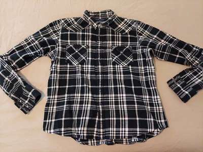 Womens Polo Ralph Lauren Plaid Dress Shirt 14 Slim Black Button Cotton Blouse - Image 1 of 4