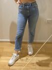 Asos Blue High Waisted Cropped Mom / Straight Jeans Raw Hem Petite 6 W26
