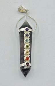 Amethyst Crystal Point With 7 Chakra Faceted Gems Pendant ~ #420 - Picture 1 of 4