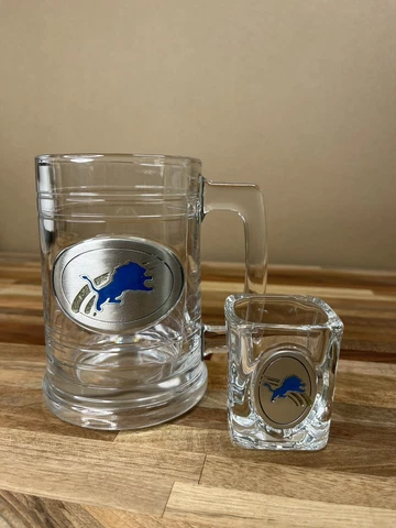 Detroit Lions Beer Stein Mug Shot Glass 2-D Metal Pewter NFL Officially Licensed Cover