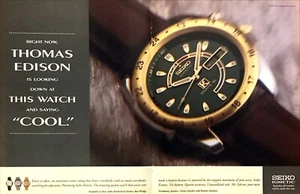 Seiko Kinetic Quartz Uhr 1995 Foto Thomas Edison sagt cool 2-seitige Druckanzeige - Bild 1 von 1