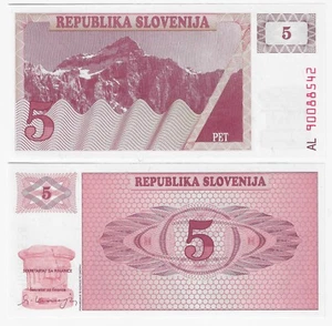Slovenia, 5 (Tolarjev), 1990, Pick P 3, UNC First Issue - Picture 1 of 1