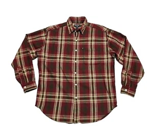 Polo sportiva vintage Ralph Lauren flanella check camicia uomo M rosso verde tessuto a quadri - Foto 1 di 12