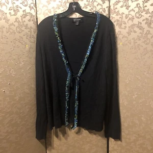 St. John Black Blue Ribbed Cardigan Sweater Size Extra Large XL - Picture 1 of 7