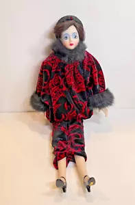 Magnifica bambola glamour 20" in porcellana vestito rosso anni 30 in scatola - Foto 1 di 12