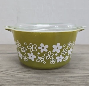 Vtg Pyrex Spring Blossom Green # 473 Casserole Dish 1 Qt w/ Lid - Picture 1 of 10