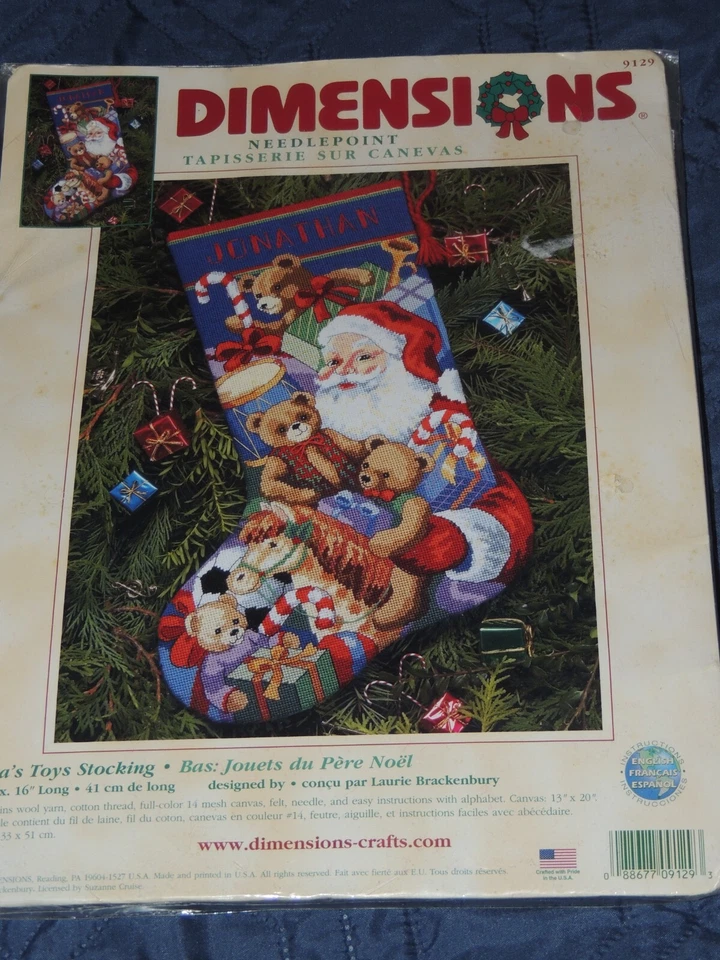 Dimensions Christmas Needlepoint Stocking Kit Santa's Toys 14 Mesh Floss 9129 16