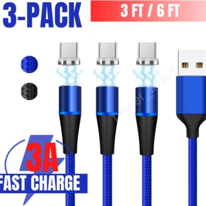 3 Pack 3/6FT 3A Magnetic Type c Cable USB Fast Charging Charger Cord For Samsung - Picture 1 of 15