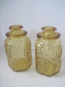 Vintage Federal Amber Glass Canisters Set of Two Scrolls Pattern - Picture 1 of 10