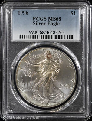 1996 $1 American Silver Eagle PCGS MS 68 | Toned Uncirculated UNC BU - Image 1 of 4