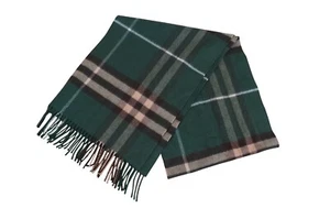 Burberry London Nova Check 100% Cashmere Scarf Dark Fern Green Scotland - Picture 1 of 7