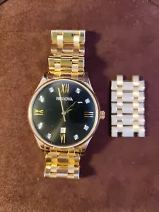 Bulova Diamond, Men's Gold, Stainless Steel /Silver/ Wristwatch, Quartz Movement - Picture 1 of 10