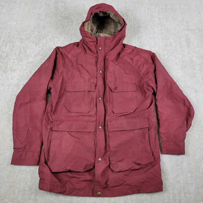Vintage Lands End Rain Coat Jacket Mens M Red Full Zip Hooded Wool Lined USA - Image 1 of 4