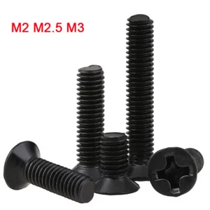 M2 M2.5 M3 Countersunk Head Flat Head Phillips Machine Screw Bolt Black Zinc - Picture 1 of 5