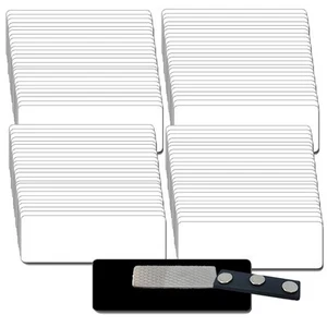 100 BLANK 1 X 3 WHITE/BLACK NAME BADGE KIT (U) 1/8" CORNERS MAGNETS CLEAR LABELS - Picture 1 of 8