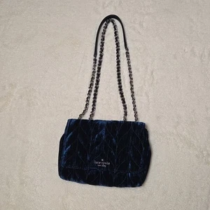 Kate Spade New York Bag, Blue Quilted Crushed Velvet Solver Hardware - Picture 1 of 16